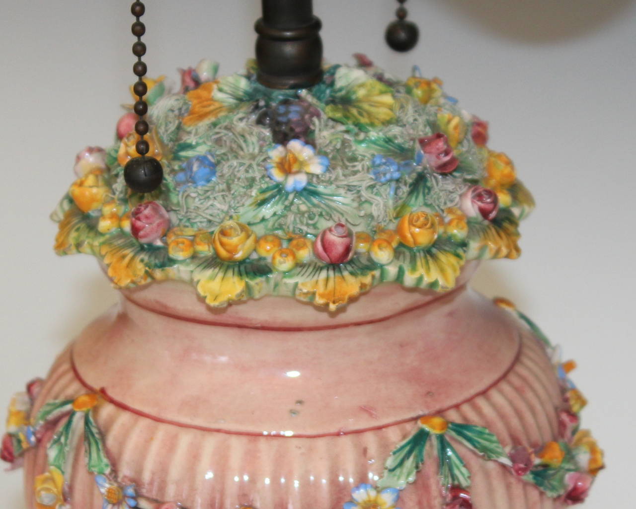 Antique Della Robbia Naples Italian Majolica Pottery Urn Lamp For Sale at 1stdibs