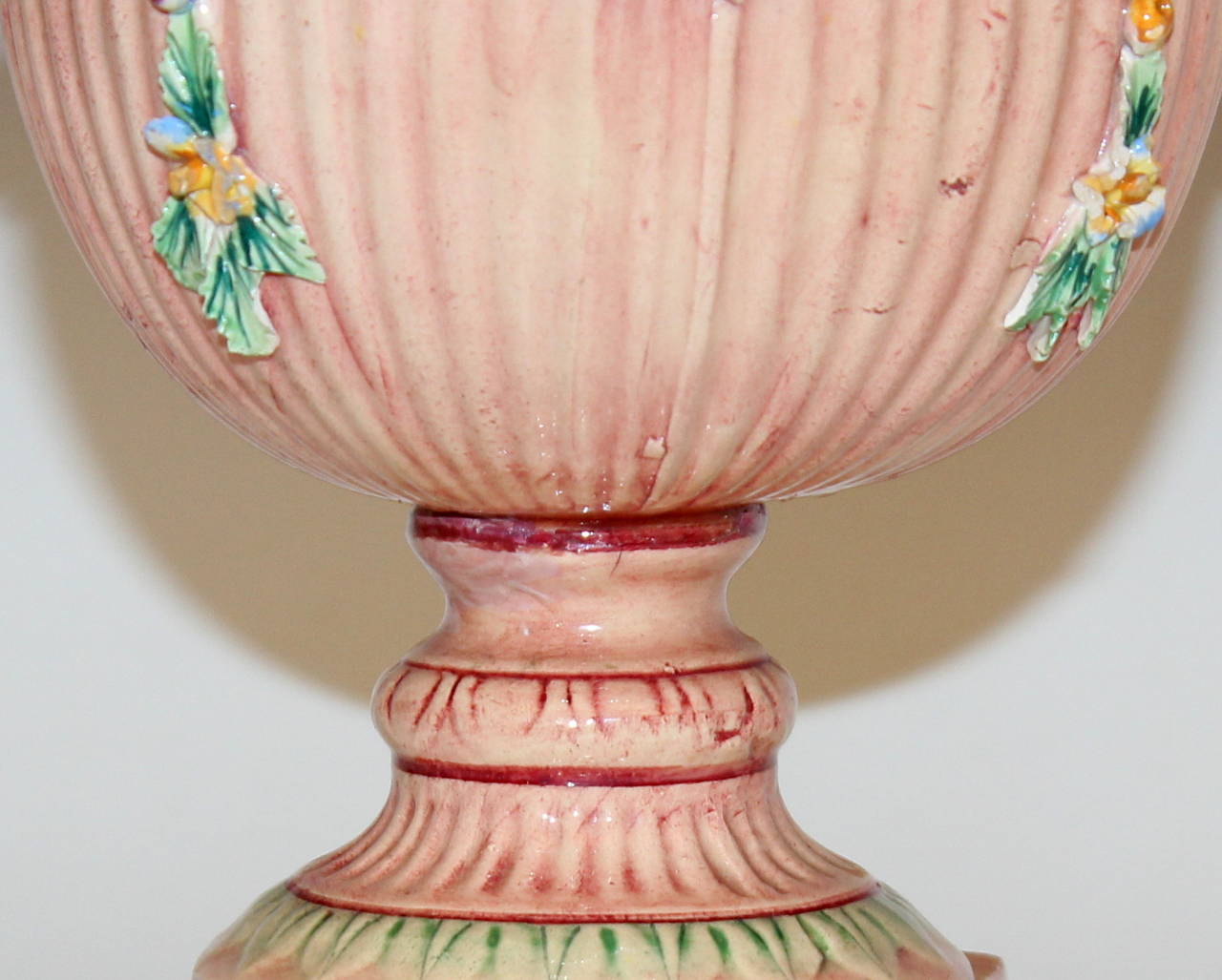 Antique Della Robbia Naples Italian Majolica Pottery Urn Lamp For Sale at 1stdibs
