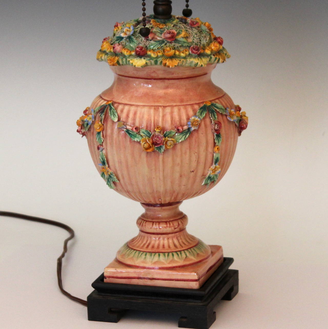 Antique Della Robbia Naples Italian Majolica Pottery Urn Lamp For Sale at 1stdibs