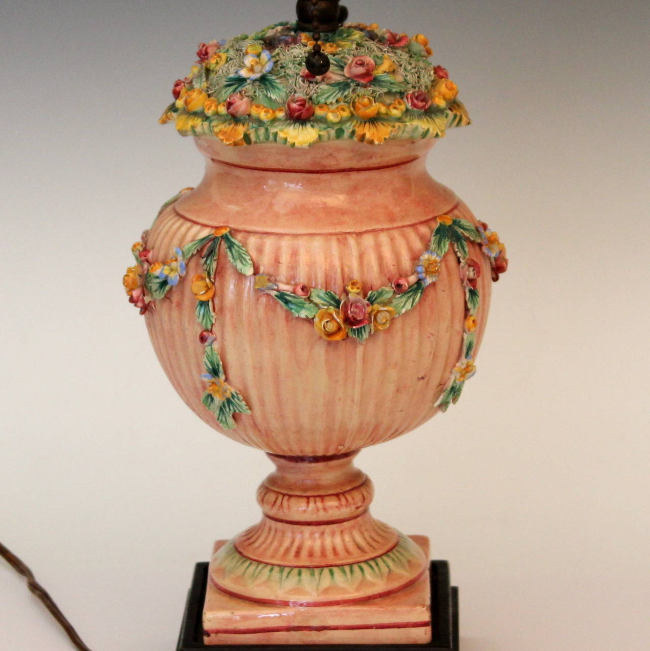 Antique Della Robbia Naples Italian Majolica Pottery Urn Lamp For Sale at 1stdibs