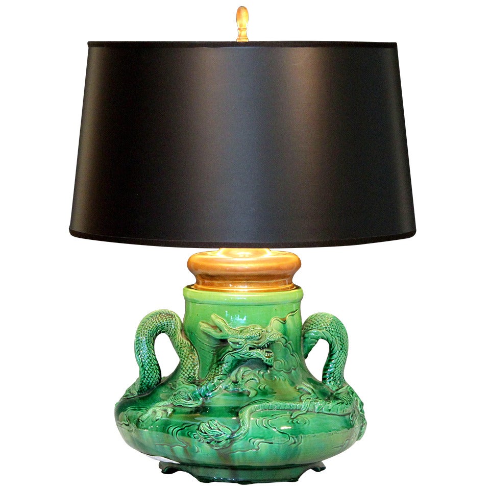 Awaji Pottery Dragon Lamp For Sale