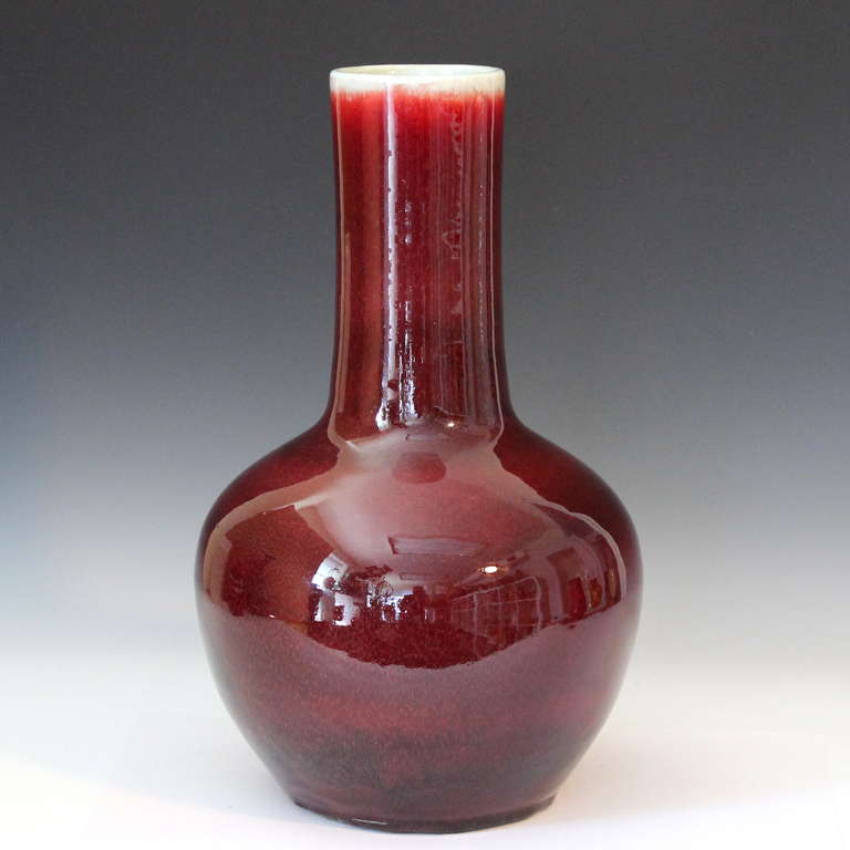 Louis XIV Antique Chinese Oxblood Flambe Porcelain Bottle Vase