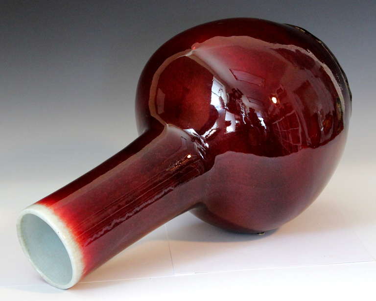 Antique Chinese Oxblood Flambe Porcelain Bottle Vase In Excellent Condition In Wilton, CT