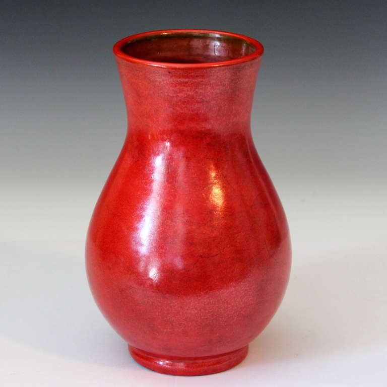 Modern Vintage Italian Chrome Red Art Pottery Vase For Sale