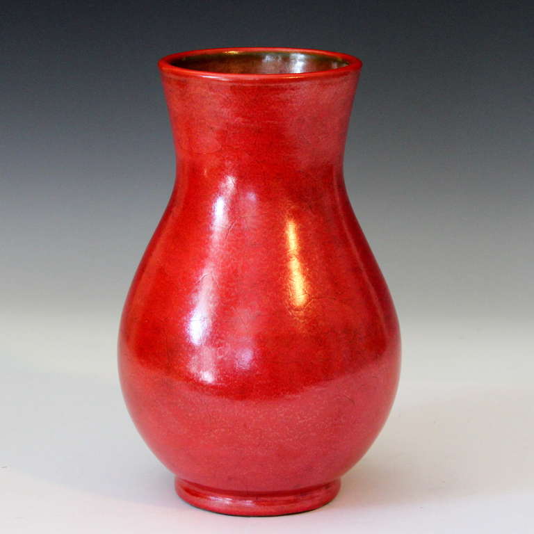 Vintage Italian Chrome Red Art Pottery Vase In Excellent Condition For Sale In Wilton, CT