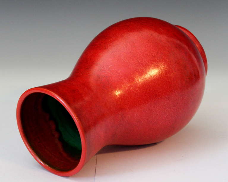 Mid-20th Century Vintage Italian Chrome Red Art Pottery Vase For Sale