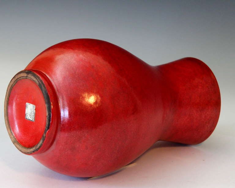 Vintage Italian Chrome Red Art Pottery Vase For Sale 1