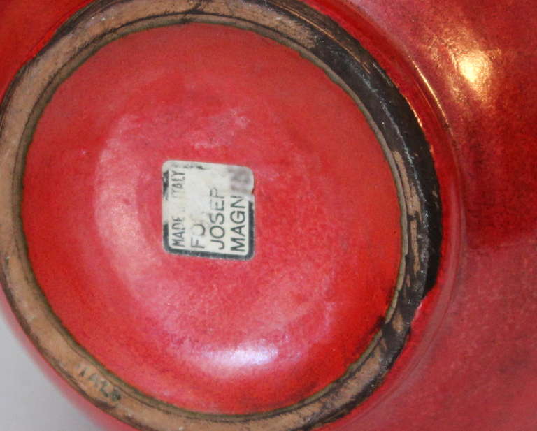 Vintage Italian Chrome Red Art Pottery Vase For Sale 2