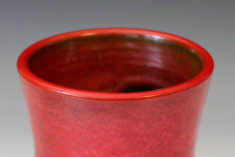 Vintage Italian Chrome Red Art Pottery Vase For Sale 4