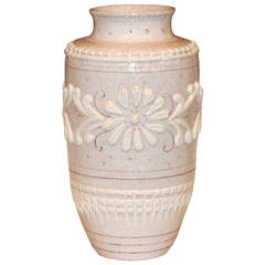 Vintage Italian Art Pottery Vase with White on White Decoration
