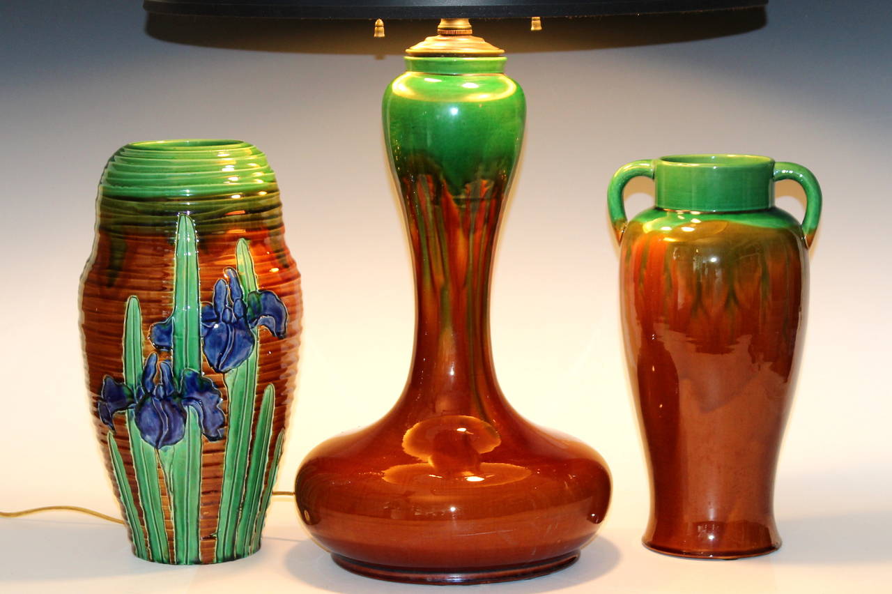 Antique Awaji Pottery Organic Art Nouveau Lamp For Sale 4