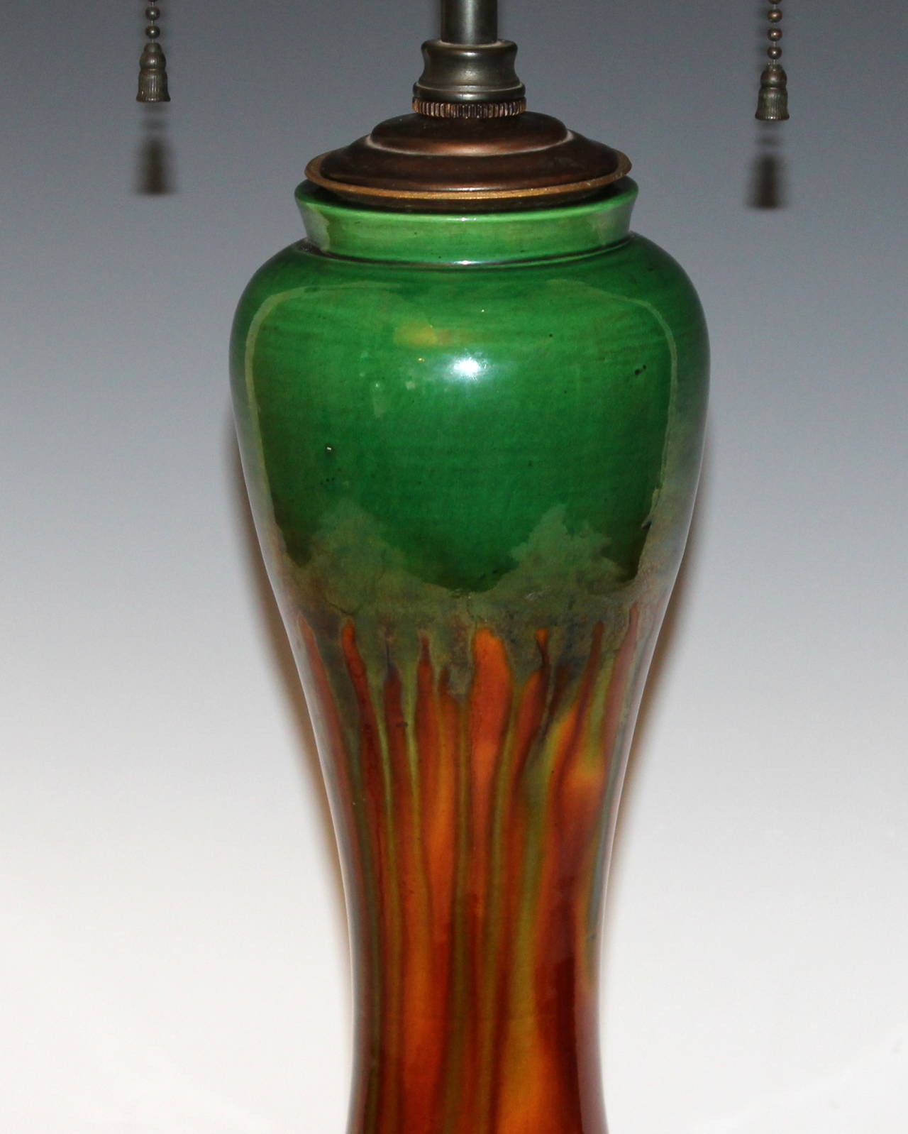 Antique Awaji Pottery Organic Art Nouveau Lamp For Sale 3