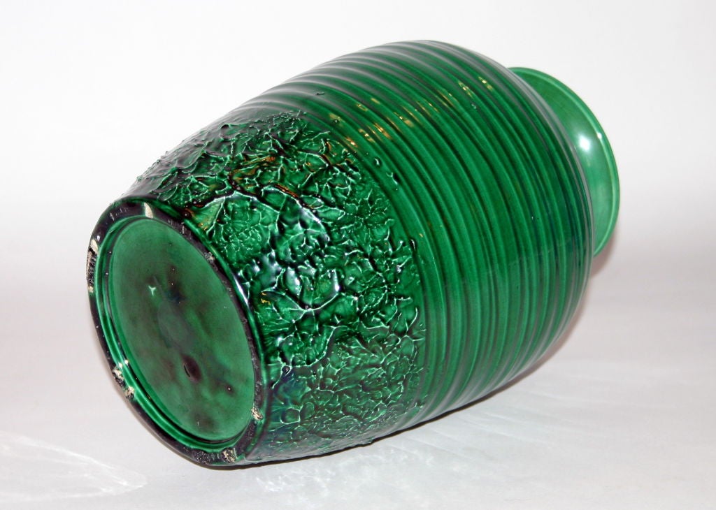 Japanese Large Awaji Pottery Green Swirl Vase