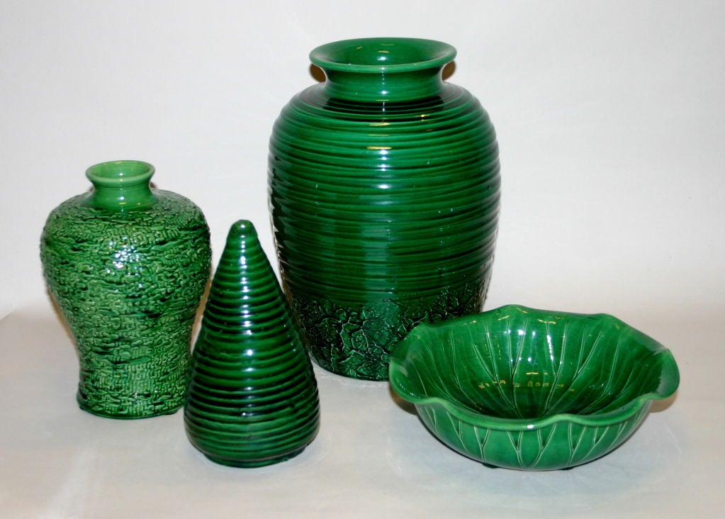 Large Awaji Pottery Green Swirl Vase 2