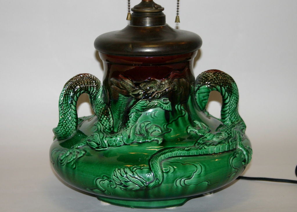 Japanese Awaji Pottery Dragon Vase Lamp