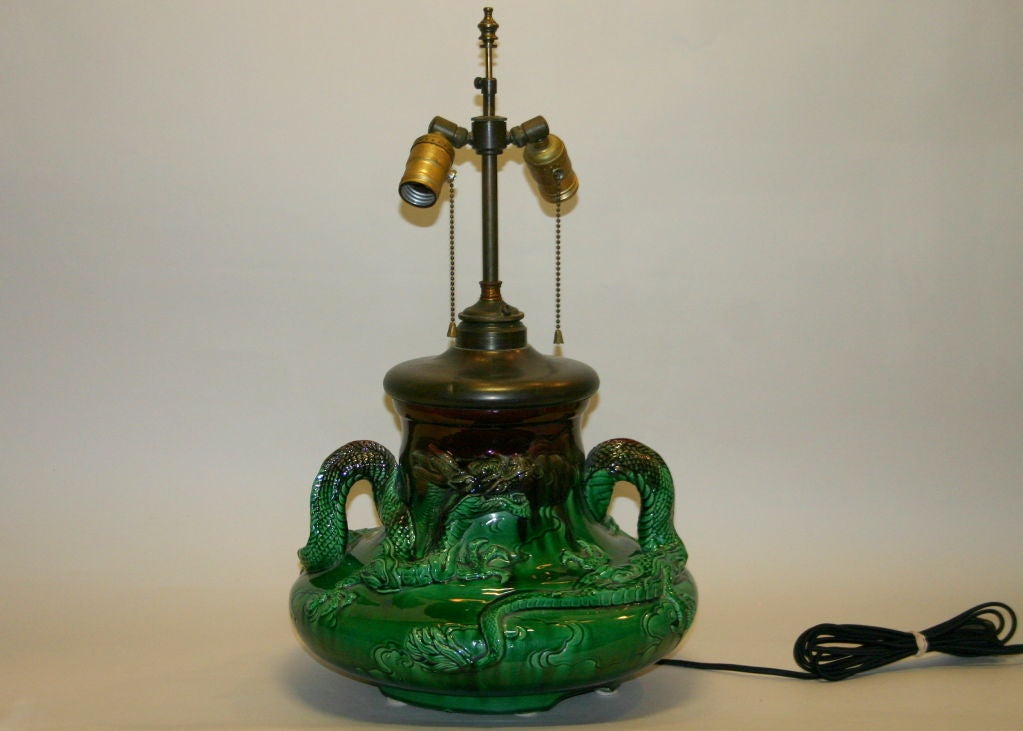 20th Century Awaji Pottery Dragon Vase Lamp