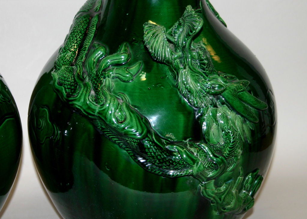 Pottery Large Pair Awaji Dragon Vases For Sale