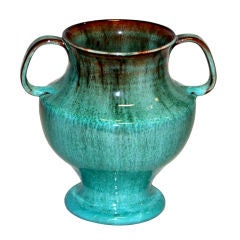 Quirky North Carolina Art Pottery Vase in Blue, Green Glaze