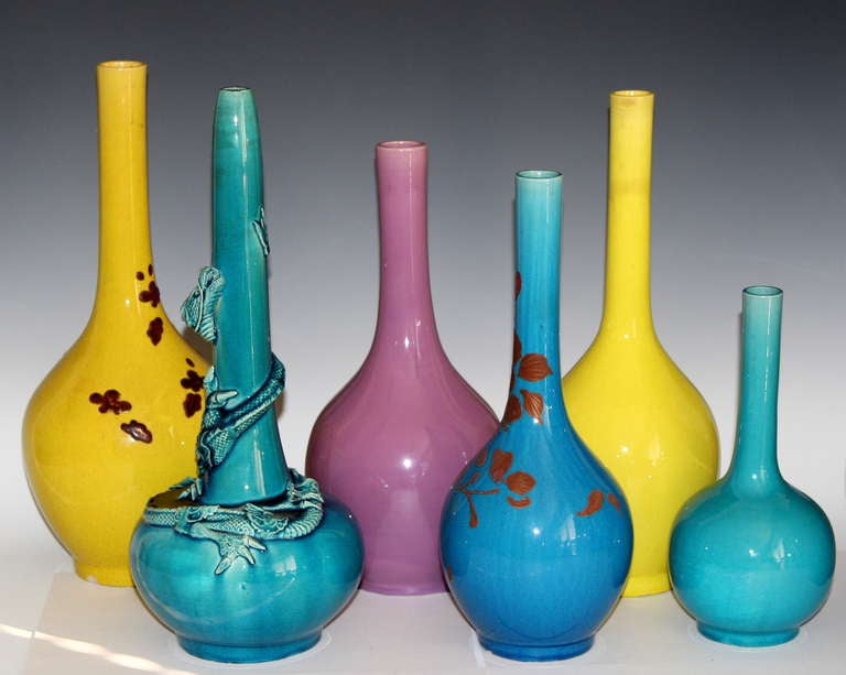 Hand-Crafted Kyoto and Awaji Bottle Vases