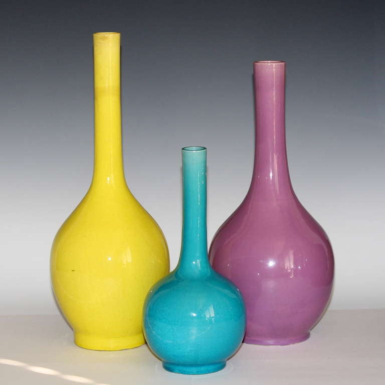 Art Nouveau Kyoto and Awaji Bottle Vases