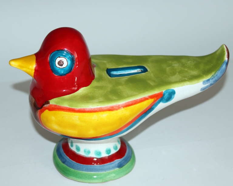 Hand-Crafted Vintage 1960's DeSimone Italian Art Pottery Bird Figure Bank