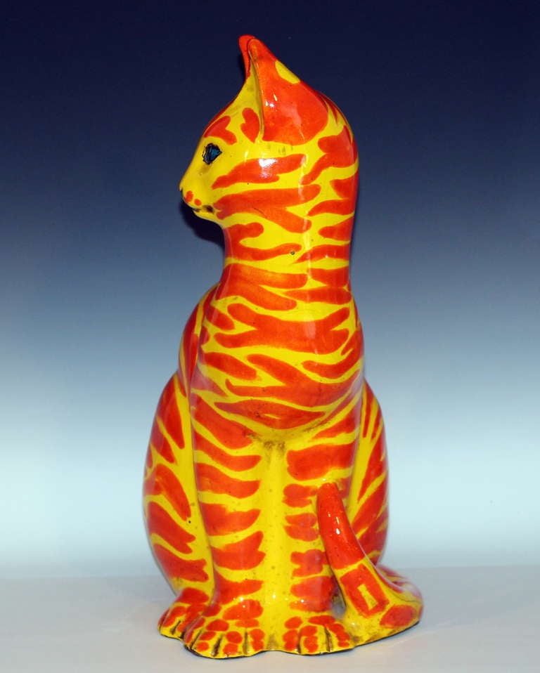 Large Vintage 1960s Italian Pottery Cat Figure In Excellent Condition In Wilton, CT