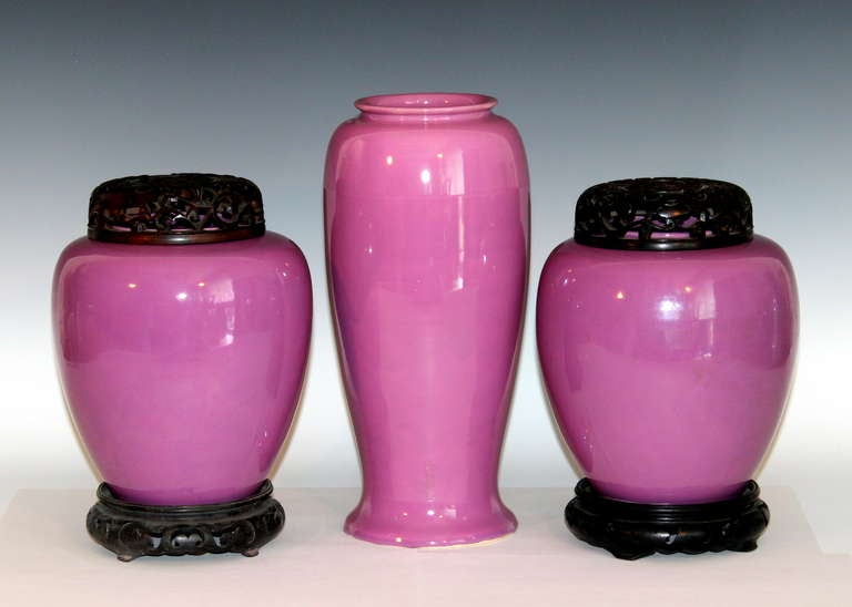 Pair of Awaji Pottery Ginger Jars in Lavender Glaze 1