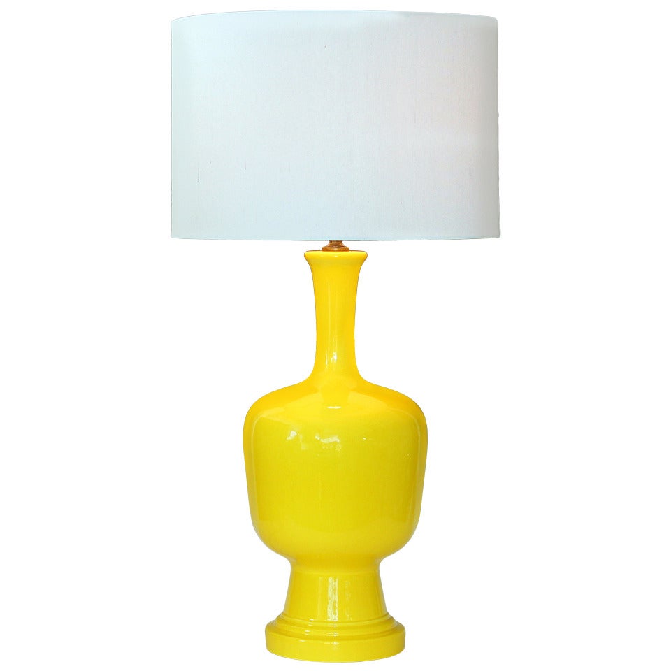 Vintage Cadmium Yellow 1960s Pottery Lamp