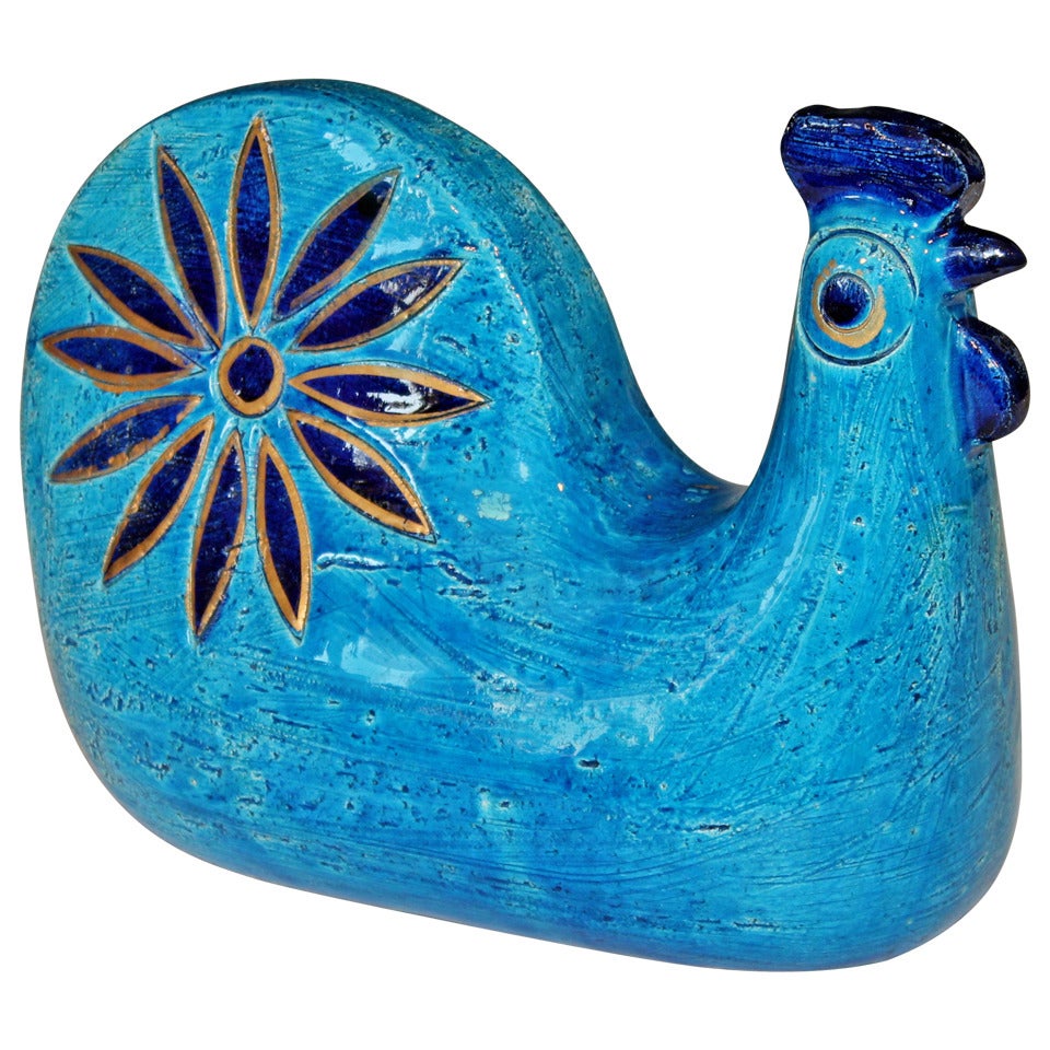 Vintage Bitossi Art Pottery Rimini Blue Rooster For Sale