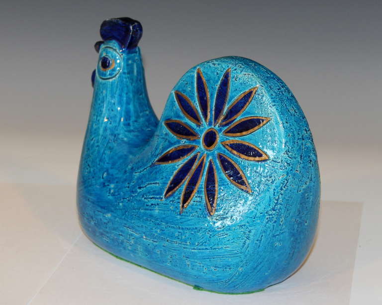 Modern Vintage Bitossi Art Pottery Rimini Blue Rooster For Sale