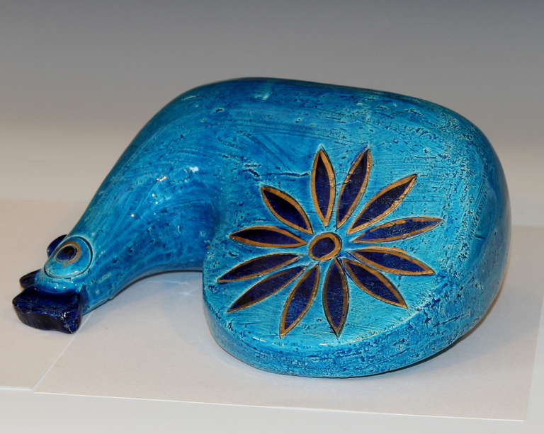 Italian Vintage Bitossi Art Pottery Rimini Blue Rooster For Sale