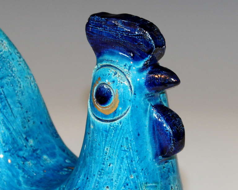 Mid-20th Century Vintage Bitossi Art Pottery Rimini Blue Rooster For Sale