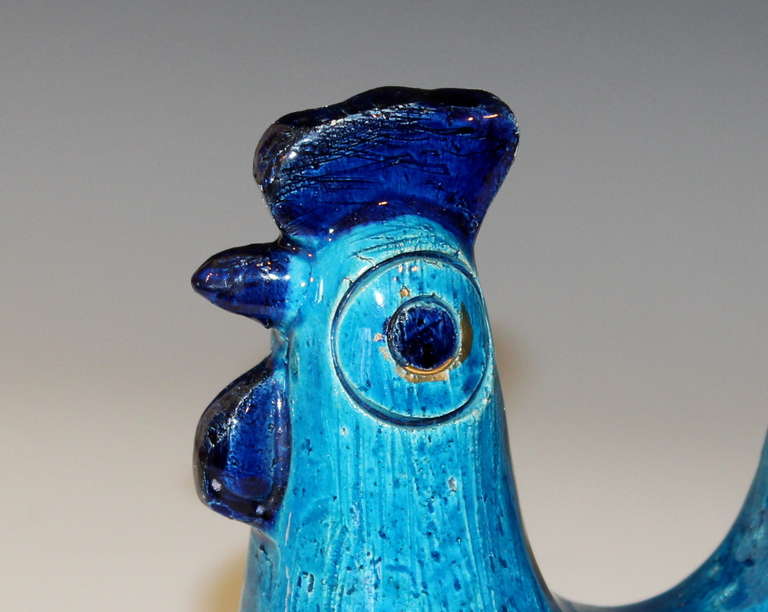 Vintage Bitossi Art Pottery Rimini Blue Rooster For Sale 1