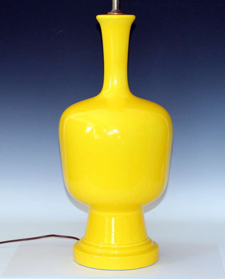 Mid-Century Modern Vintage Cadmium Yellow 1960s Pottery Lamp