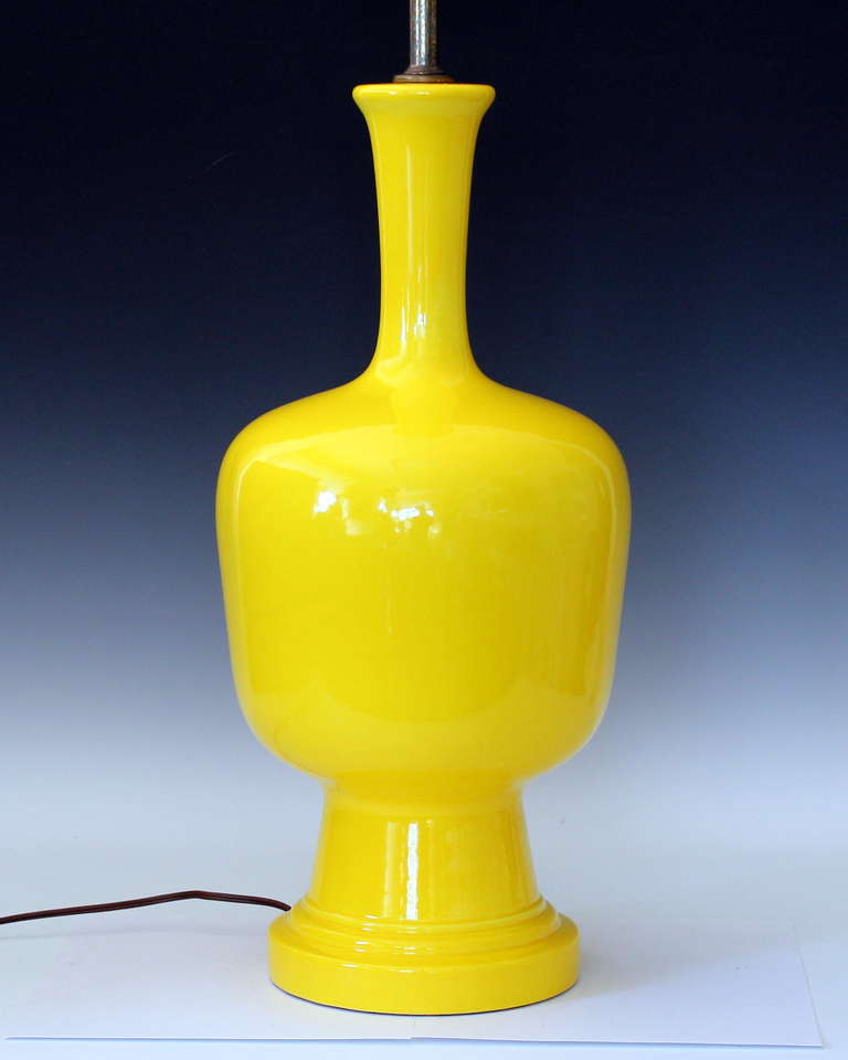 Unknown Vintage Cadmium Yellow 1960s Pottery Lamp