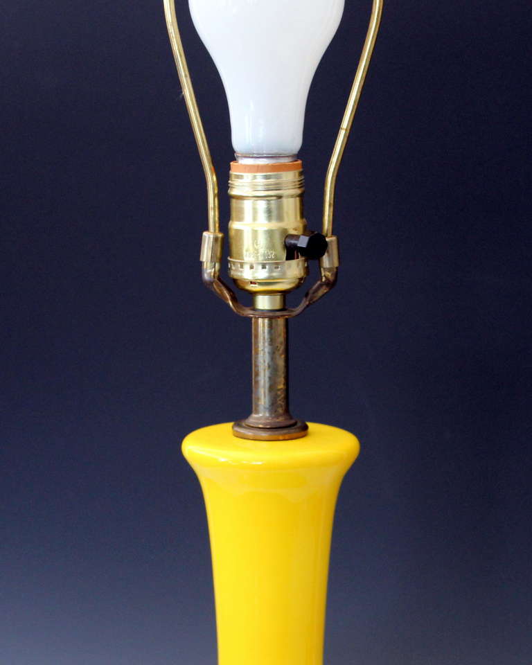 Vintage Cadmium Yellow 1960s Pottery Lamp In Excellent Condition In Wilton, CT
