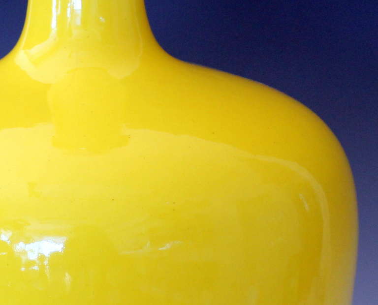 Vintage Cadmium Yellow 1960s Pottery Lamp 1