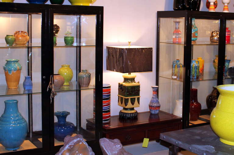 Vintage Cadmium Yellow 1960s Pottery Lamp 3