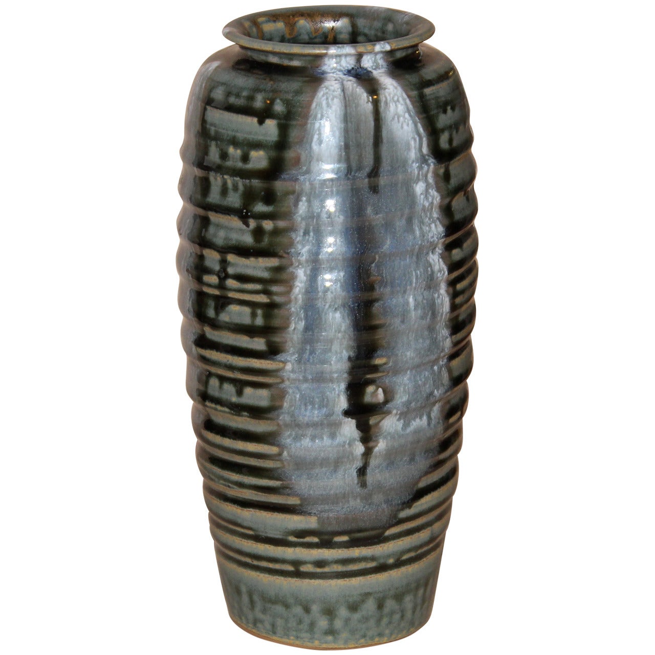 Vintage Japanese Studio Art Pottery Flambe Vase For Sale