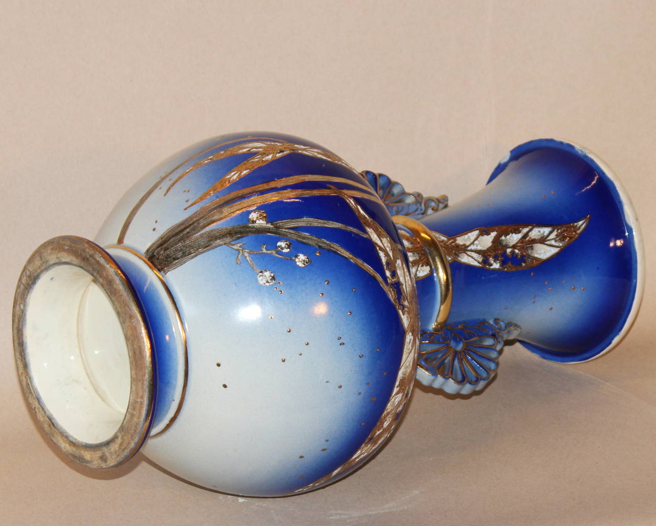 Turned Antique Japanese Kinkozan Satsuma Studio Art Deco Pottery Vase