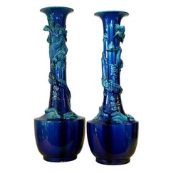 Pair Palace Size Kyoto Pottery Dragon Vases