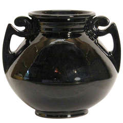 Vintage Art Deco Roseville Mirror Black Art Pottery Vase