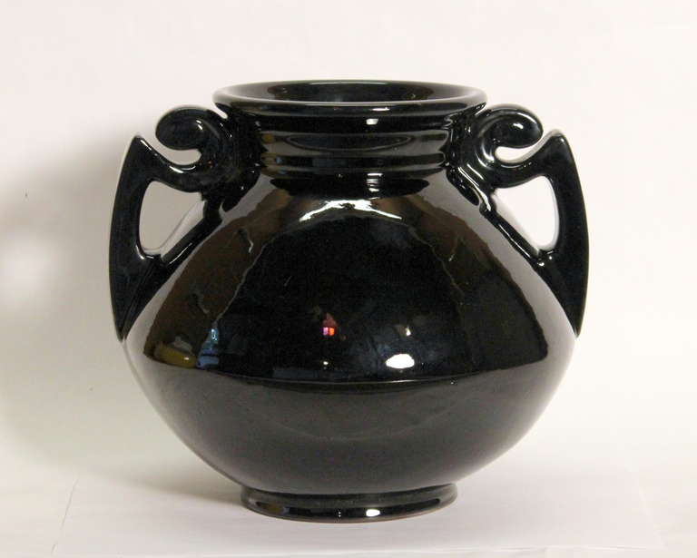 American Vintage Art Deco Roseville Mirror Black Art Pottery Vase