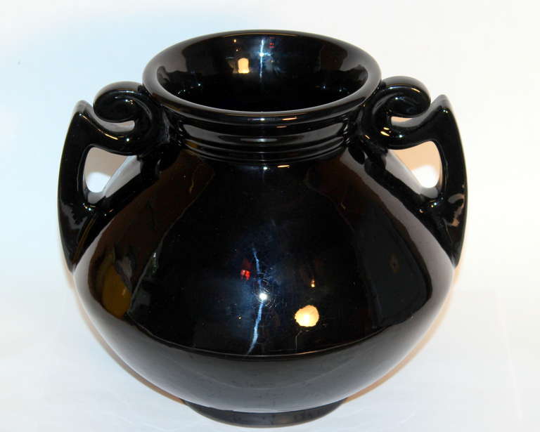 Vintage Art Deco Roseville Mirror Black Art Pottery Vase 3