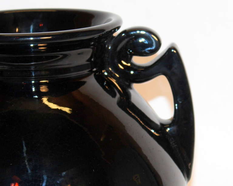 Vintage Art Deco Roseville Mirror Black Art Pottery Vase 4
