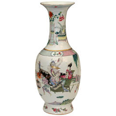 Antique Qianlong Mark Chinese Porcelain Famille Rose Vase Figures Gods Demons