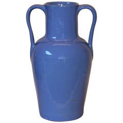 Rare Hand Turned Zanesville Ohio Handles Blue Art Pottery Vase, Signed Pickerill