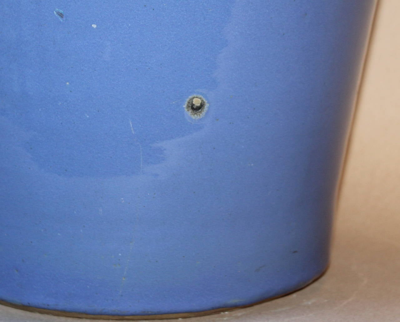 Rare Hand Turned Zanesville Ohio Handles Blue Art Pottery Vase, Signed Pickerill In Excellent Condition In Wilton, CT