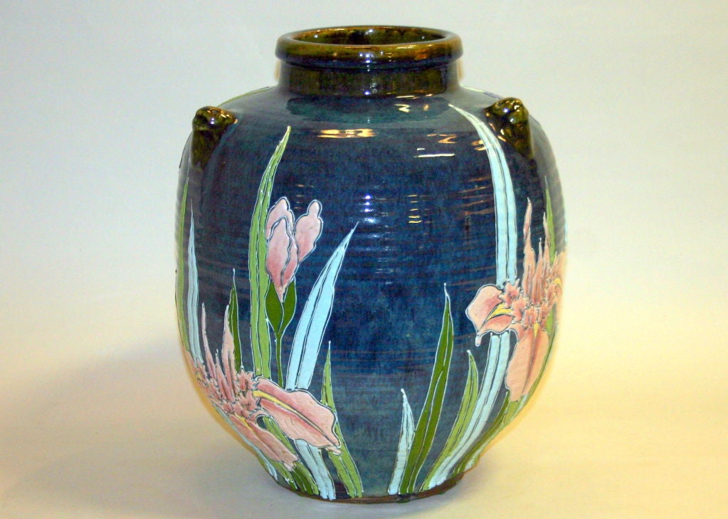 Japanese Shigaraki Jar/Vase with Irises