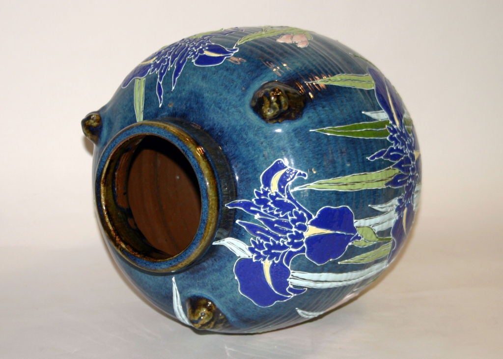 Shigaraki Jar/Vase with Irises In Excellent Condition In Wilton, CT